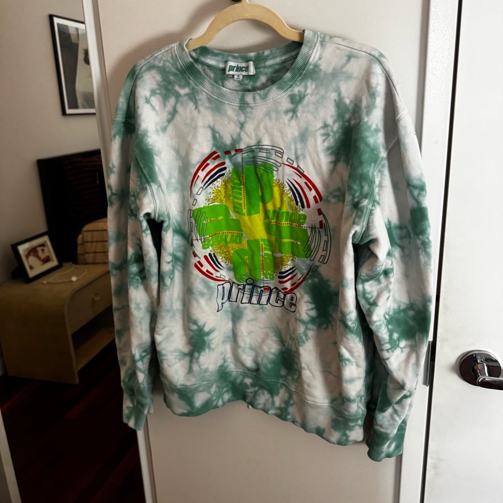 PRINCE Tie-Dye Crewneck Sweatshirt - Green & White with Neon Graphic - Picture 3 of 4